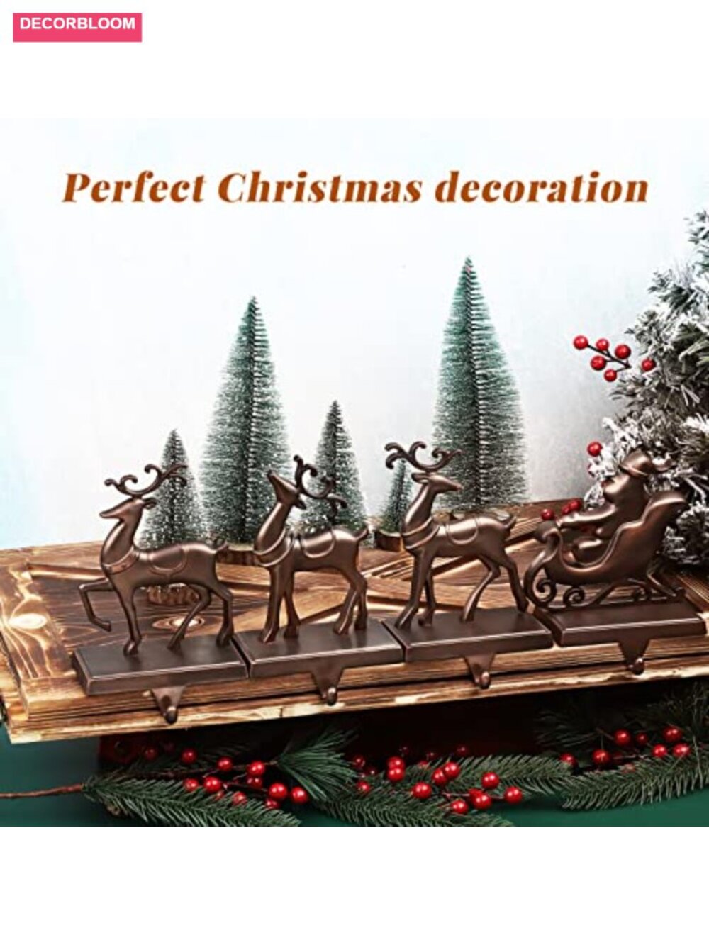 Set of 4 Christmas Stocking Holders Metal Santa Reindeer Hooks - Picture 3 of 6